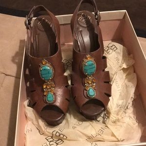 BCBGeneration Brown leather stoned wedges!